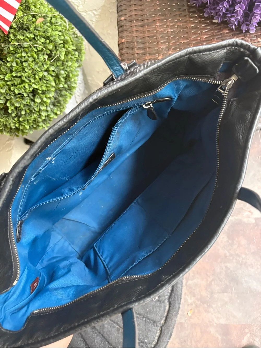 Coach Charcoal Gray and Black Horse & Carriage Tote with cobalt blue interior